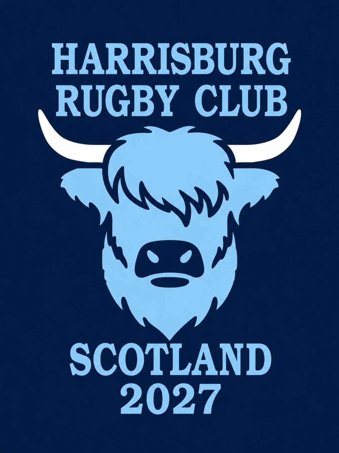 Harrisburg Rugby Club Scotland 2027 Highland cow logo